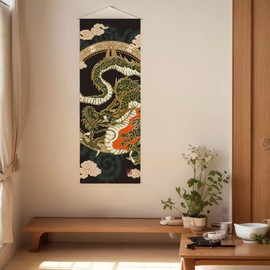 Vtrbwze japanese scroll wall art Decorations Thin Tapestry asian wall art hanging scroll for Living Room(15.7" W x 47.2" L, Dragon) CTT-35