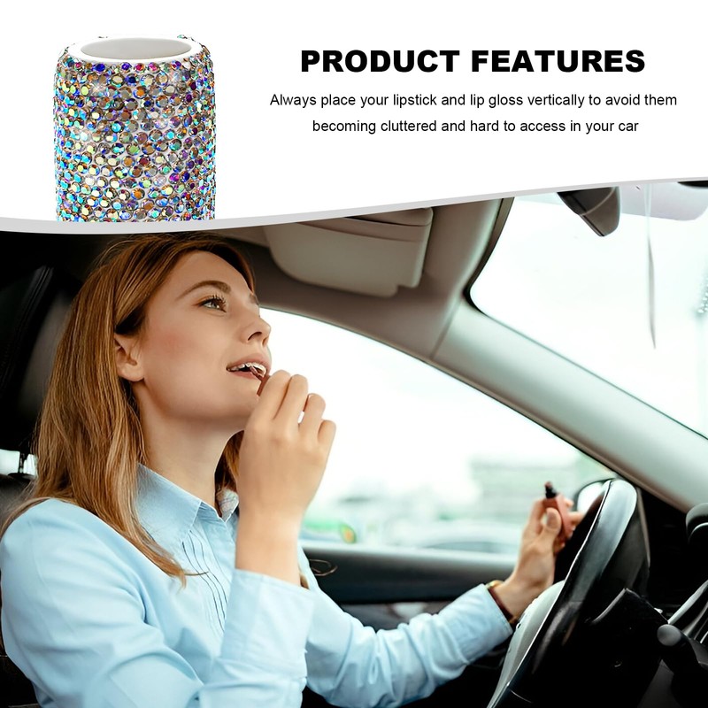 NYTKL Upright Car Lip Balm Holder, Bling Rhinestone Lipstick Organizer
