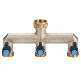 Brass Garden Tap Splitter 3 Way Hose Manifold,Multi Tap Connector,Faucet Splitter,Hose Bib Splitte,3/4” Tap Diverter Adapter Hose Pipe Tap Splitter,Dual tap Connection 3 ports with On/Off Valves
