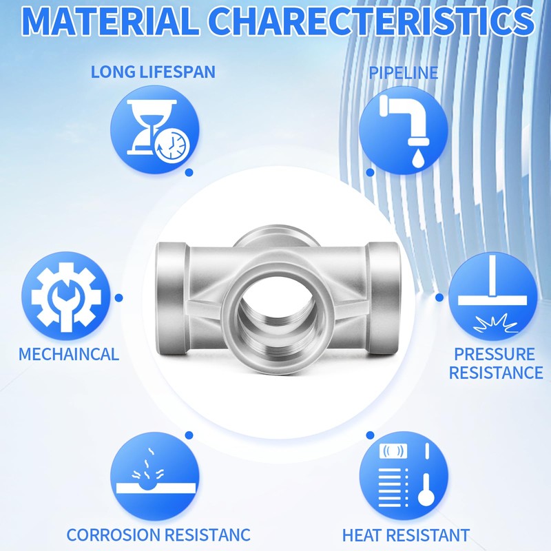 ChillWaves 304 Stainless Steel Pipe Fitting, 4 Way Cross 3/8"