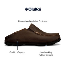 OLUKAI Moloa Men's Premium Leather Shoes, Easy Slip On & Off Design, Casual & Versatile Loafer, Drop-in Heel & Enhanced Traction, Dk Wood/Dk Java, 14