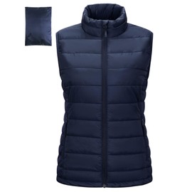 Outdoor Ventures Womens Puffer Gilet Packable Quilted Vest Padded Outwear Vest Bodywarmer Ladies Windproof Sleeveless Jacket Hiking Running Golf Riding Dark Blue XS