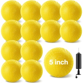HSLCGF 12 Pcs Dodgeballs 5 Inch Playground Ball Kickball Yellow Inflatable Rubber Handball Bouncy Dodge Ball with 1 Hand Pump for Outdoors Ball Games Gym Camps Picnic