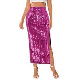TYNORA Women's Shiny Sequin High Waisted Maxi Skirts Bodycon Long Mermaid Skirt Formal Skirts Dance Party Dress Black Rose Red S