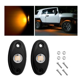 Dickno 2 PCS LED Rock Lights, IP67 Waterproof Neon Trail Rig Lamp Lighting, High Brightness Underglow Fender Lights for Trucks SUV Off Road, Universal Car Accessories for Lighting (Yellow)