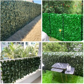 E&K Sunrise 6'x4' Faux Ivy Leaf Privacy Fence Screen Artificial Leaves Hedge Fence Covering Wall Decoration Panels for Garden Backyard Porch Indoor Outdoor (Dark Green)