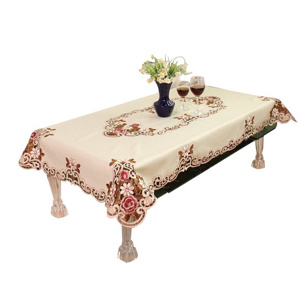 Cunluna European Pastoral Embroidered Square Tablecloth Coffee Table Cloth for