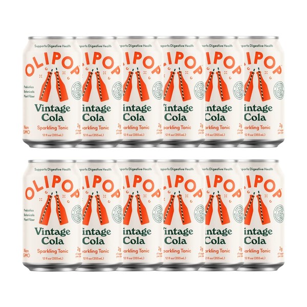 Olipop Prebiotic Soda, Vintage Cola, 9g of Fiber, (12 Oz, 12 Cans)
