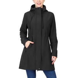 33,000ft Women's Softshell Long Jacket with Hood Fleece Lined Windproof Warm up Waterproof Windbreaker