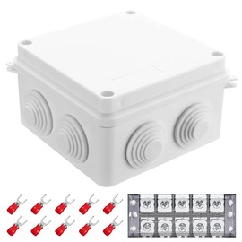 Youmile ABS Plastic Waterproof Dustproof Junction Box 100 x 100 x 70 mm (3.9 x 3.9 x 2.8 Inch) IP55 Electronic Project Housing Box for Outdoor Use with 5P Terminal Block, Pack of 10 Fork Plugs