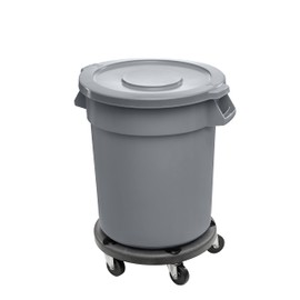 Zedfire 20 Gallon Gray Round Commercial Trash Can with Lid and Dolly, Ingredient Bin, Round Food Storage Container for Kitchen/Food Prep/Storing