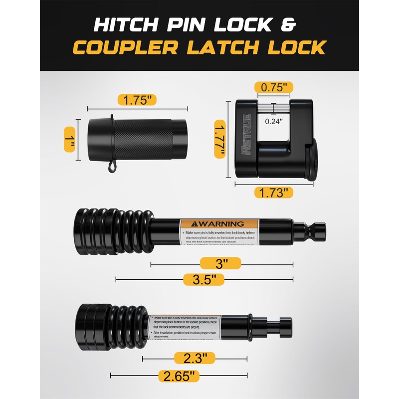 RETRUE Heavy-Duty Keyed-Alike Trailer Lock Set - Universal Coupler, Dual