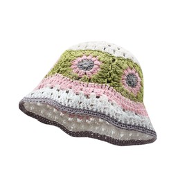 YAMEIZE Handmade Crochet Bucket Hat for Women - Hollow Flower Knitted Bucket Hat Beanies Crochet Hat Woven Foldable Cute Fishing Hat White