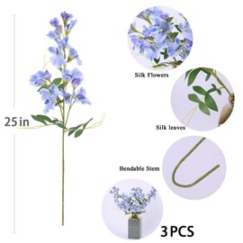 mizii 3Pcs Blue Artificial Butterfly Pea Flower 25" Fake Silk Flowers with Stem Faux Flowers Bouquet for Vase Table Centerpieces Arrangements Home Decor Wedding Decorations (Blue)