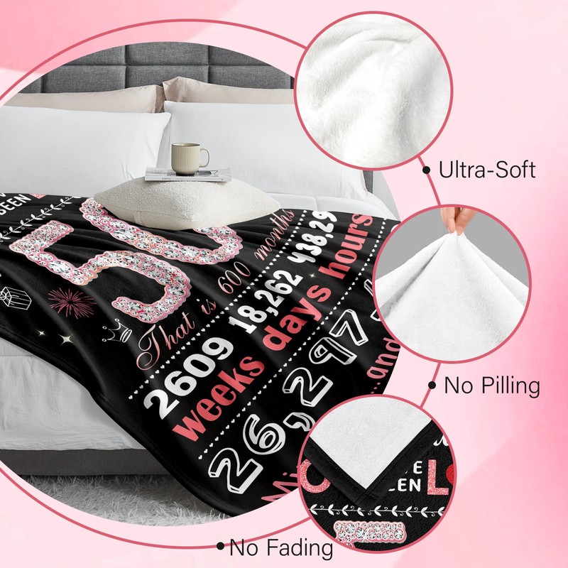 BAOERN 50th Birthday Gift for Her， 1976 Birthday Blanket 50"x60"