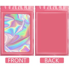 Artcut 100 PCS Mylar Bags, Holographic Bags, Baggies, Cute Small Plastic Bags, Resealable Sweet Pouches, Wax Melt Bags, Sample Bags for Lipgloss, Jewelry, Eyelash, Small Business (Pink, 3.5*6.3inch)
