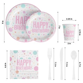 350 Pcs Happy Birthday Plates and Napkins Set, Paper Plates for Party Supplies, 50 Of Each 9" Dinner, 7" Dessert, Cups, Napkins & Cutlery Plastic Dinnerware Set Blue Birthday Decorations Party Solids
