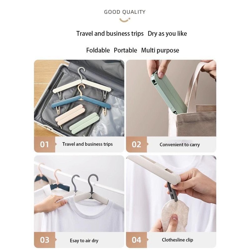 4 Pack Travel Hangers,Foldable Hangers,with Hidden Clips,Lightweight and Portable,Space Saving,Suitable