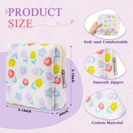 Paterr 4 Pcs Mini Quilted Floral Makeup Bag Small Coquette Cosmetic Bag Aesthetic Floral Makeup Pouch with Zipper Cute Travel Toiletry Essentials for Women (Blue Flower, Checked)