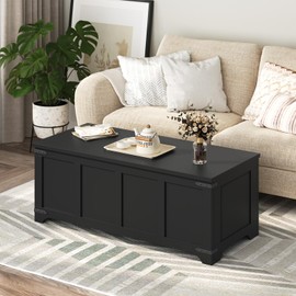 MAHANCRIS Storage Chest, 47.2" Storage Trunk with 2 Safety Hinges, Wooden Toy Chest, Entryway Shoe Bench, Large Toy Box for Kids Room, Bedroom, Living Room, Black SCBK4901