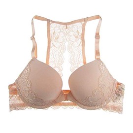 MIERSIDE Women's Front Closure Lace Racer Back Push up Bra (40B, Beige)
