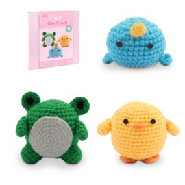 HOUSE CREATIVITY Crochet Kit for Beginners, Animals Crochet Kit with Step-by-Step Video Tutorials, Crochet Beginner Kit for Adults - Set of 3 Mini Frog Duck Whale