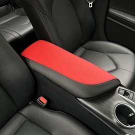 REMOCH Center Console Armrest Cover for Toyota Camry Accessories 2024 2023-2018 Interior Camry SE/XSE Leather Arm Rest Seat Cover Middle Console Box Lid (New Black with Red)