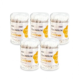 Easy & Strong Wooden Cotton Swabs 100P (Cylinder) - 5 Pack, Sterilized Premium Baby Wooden Cotton Swabs Cylinder Cotton Swabs 2ea