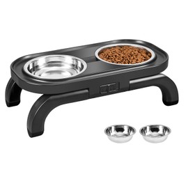 Elevated Dog Bowls, Heighth Adjustable Raised Dog Bowl Stand with Stainless Steel No Spill Water Bowl and Non-Slip Food Bowl, Metal Dog Feeding Station for Small and Medium Dogs & Cats, Black