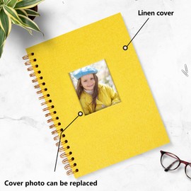 HIWHY Scrapbook Photo Album Linen Cover with DIY Window 28x20 CM White Inner Paper Memory Book with 40 Sheets/80 Pages Yellow