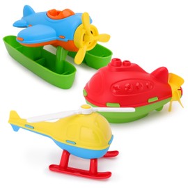 Toyland® Pack of 3 - 16cm (6") Colourful Toy Helicopter, Submarine & Seaplane - Kids Floating Water Toys - Pool & Bathtime Toy