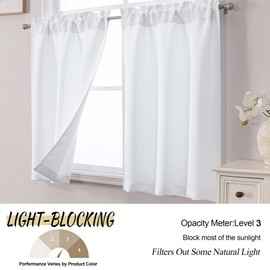 OWENIE White Kitchen Curtains Tier 30 Inch Length Short for Small Window, Curtains over Sink, Solid Light Filtering Half Window Cafe Curtain for Bathroom Basement Cabinet Camper,Each 30"Wx30"L, White