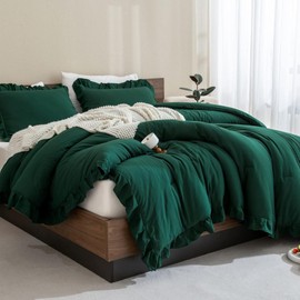 2-Piece Stylish Premium Microfiber Ruffle Comforter Set Twin Size | Machine Washable Smooth Ultra Soft Cozy Jacquard Weave Solid Color Pattern | Vintage Rustic Pretty Green Color Shabby Chic Bedding