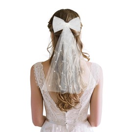 Bachelorette Veil, Bachelorette Party Supplies Bachelorette Veil Hair Clip with Pearl Bow Ribbon for Girls, Sweet Bow Wedding Hair Clip for Bride Party Decorations Gift