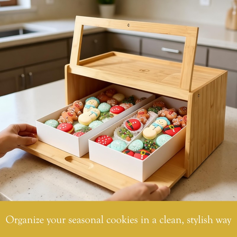 KuraHouse Bamboo Bread Box with Sliding Lid – Large Bread
