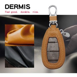 VSLIH Funda para llave de coche, de piel auténtica, llavero inteligente, gancho de metal y llavero con cremallera para control remoto