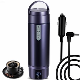 Vacuum Insulated Car Electric Kettle,Miicasa Stainless Steel Tumbler Car Water Heater,12V/24V Water Boiler with 6 Temperature and Auto Shut-Off Boil Dry,16oz
