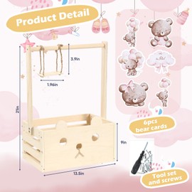 Cinnvoice Baby Shower Bear Gift Baskets with Hanger Rack, Wooden Crate Closet Bear Cards Decoration Crate for Baby Boys Girls Pregnancy New Parent Gifts(Pink,It's A Girl)