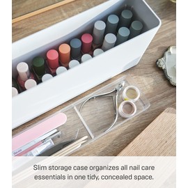 YAMAZAKI Home Tosca Spacious Nail Polish Organizer With Lid - Slim Storage Case With Tray For Nail Care Supplies - Plastic