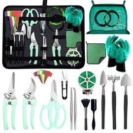 Bonsai Tool Set, 24 Piece Bonsai Starter Kit for Beginners Indoor, Gardening Tool Set with Bag, Pruning Shears, Bonsai Wire Kit, Plant Repotting Mat, Succulent Tools (Green)