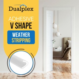 Adhesive V Shape Weather Stripping Weatherstrip, Flex Seal Strip Foam Door Frame Insulation Side Jamb Bottom Groove Gap Filler Soundproof V Weatherstripping (White, 1/2 in x 1/2 in x 26 Ft)