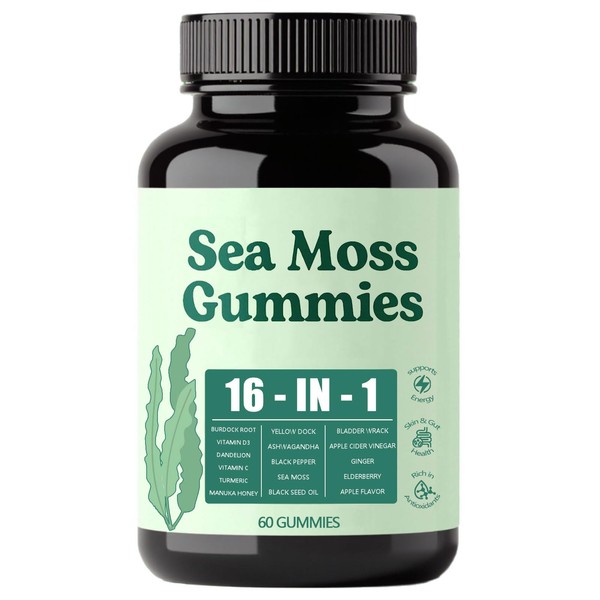 Hemdnt Sea Moss Gummies 16-in-1, with Bladderwrack & Burdock Root,