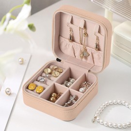 20 Set Organizadora de Joyero de Viaje, Alajeros Joyeria Mujer, Portátil Alhajeros Joyeria Mujer, Set de Joyeros Pequeños, Apto Para Anillo Pendientes Collar Pintalabios Joyero (Rosa nude)
