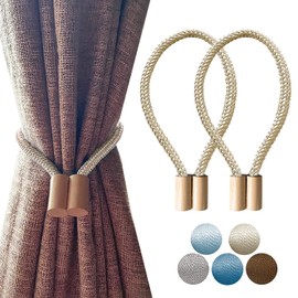 LQI Wooden Curtain Tassels Magnetic Curtain Accessories Curtain Tiebacks Set of 2 Curtain Valances (Beige)