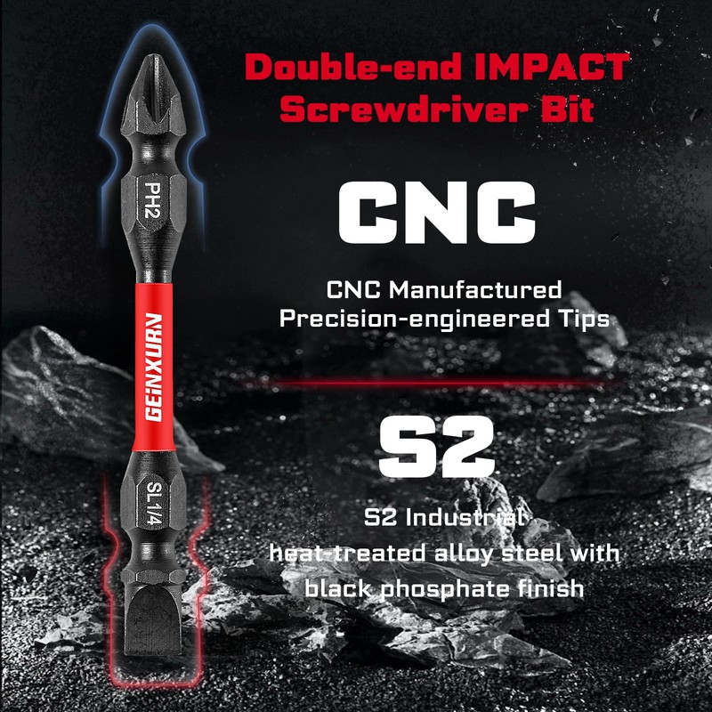 Geinxurn 10 Pieces SL1/4-PH2 Impact Double End Screwdriver Bit Set,