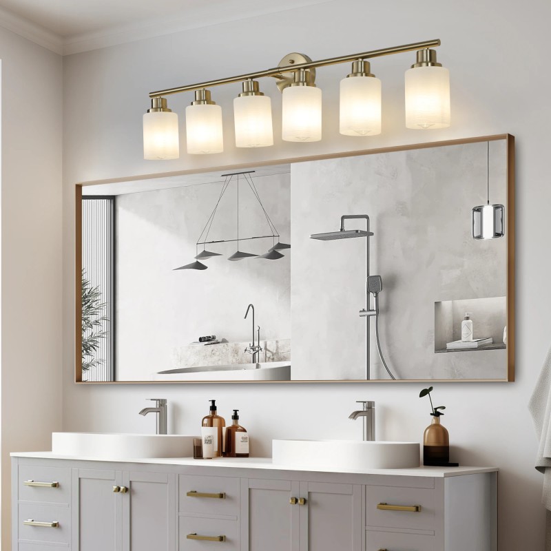 39" Modern 6-Light Vanity Wall Sconce, Golden Finish with Frosted