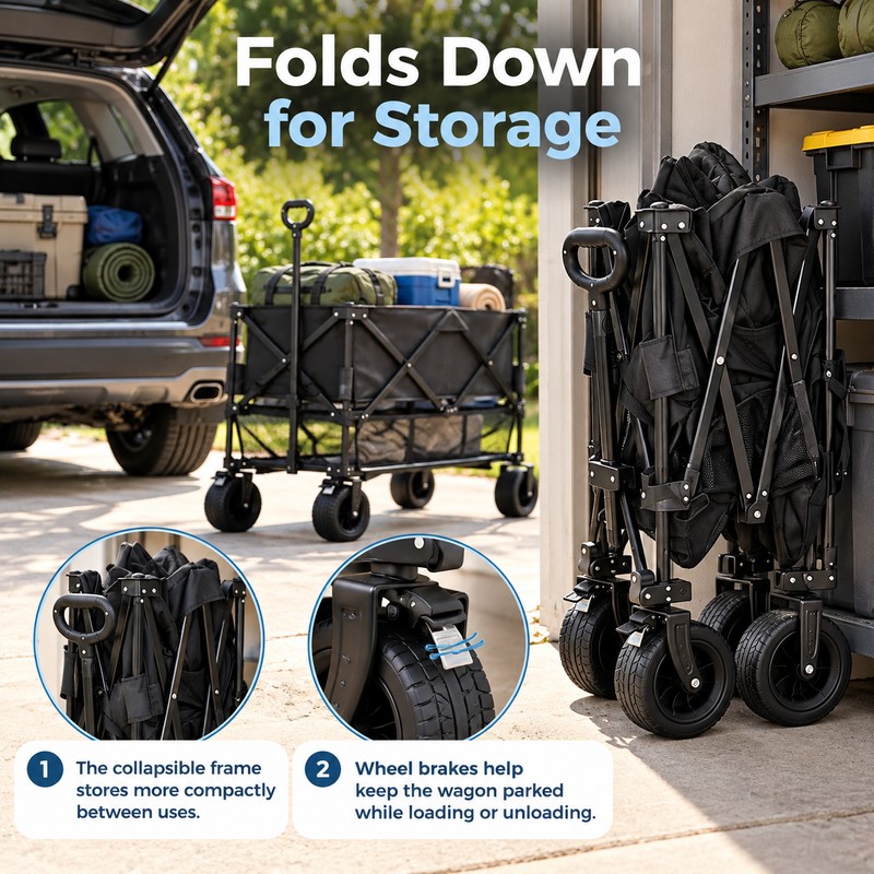 2-Tier Folding Utility Wagon for Outdoor Transport - 220 lb