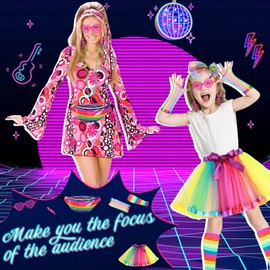 Aonuily Women's 80s Costume: 26 Piece Accessory Set with Tutu Skirt, Leg Warmers, Earrings, Bracelets & More for 80s Party, Retro Theme Party, Dress-Up Party & More