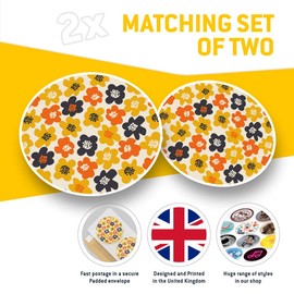 Awesome Vinyl Stickers (Set of 2) 25cm - Yellow Floral Retro 60s Flower Fun Decals for Laptops,Tablets,Luggage,Scrap Booking,Fridges #46496