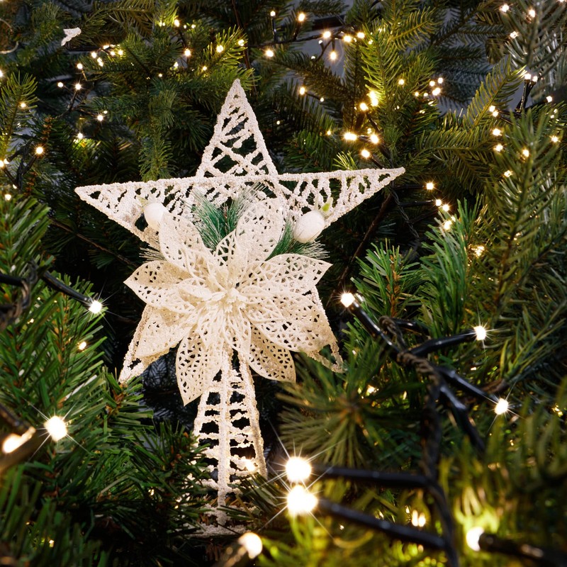 COM-FOUR® Deco Star Christmas - White Metal Star with Pine